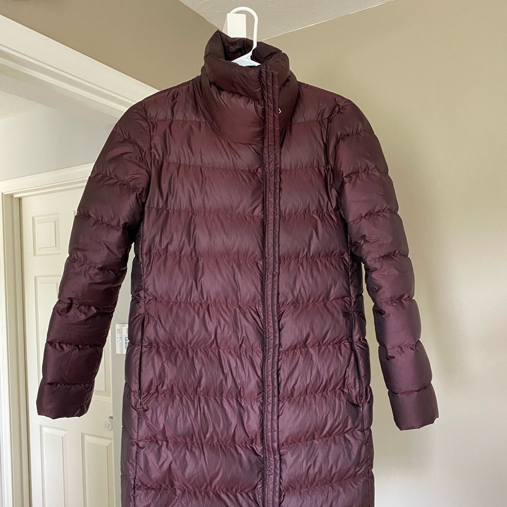 Cole Haan warm down zip front jacket in plum